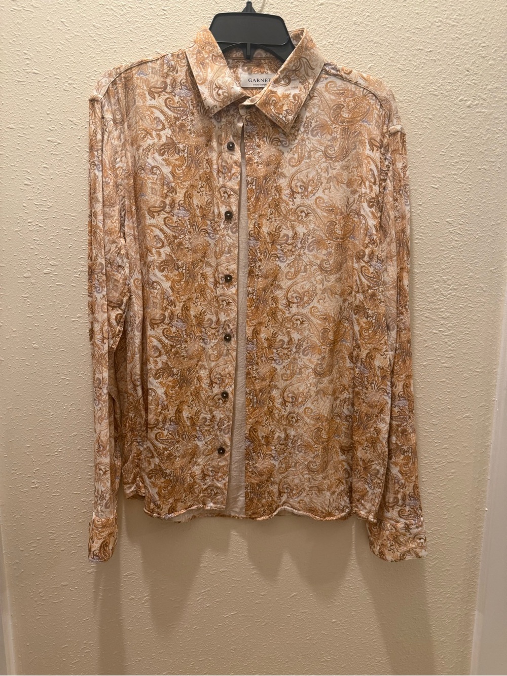 Garnet Hill Men's Paisley Shirt Jacket in Tan & Cream